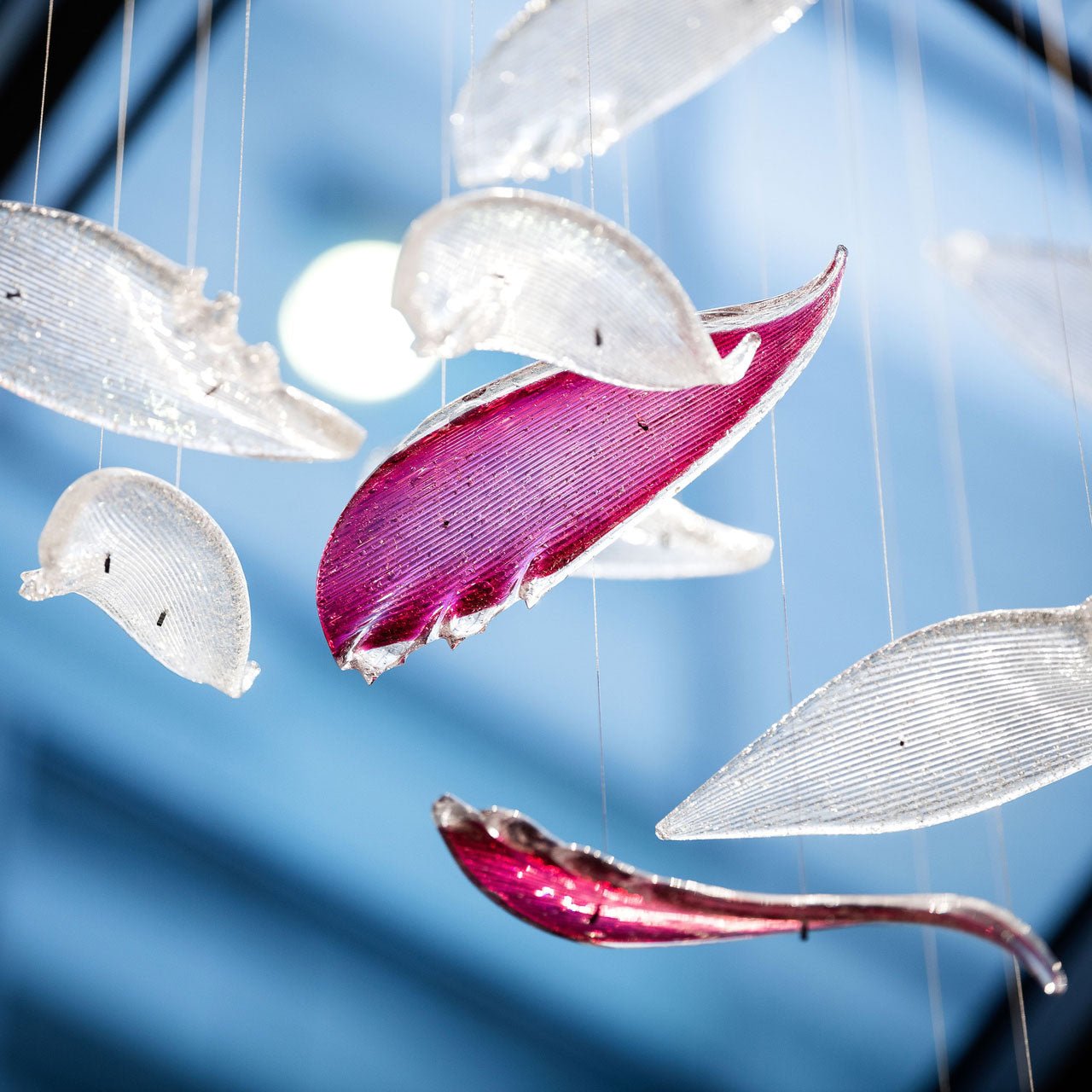 Elegant Flying Glass Feather Chandelier with Adjustable Height & LED L