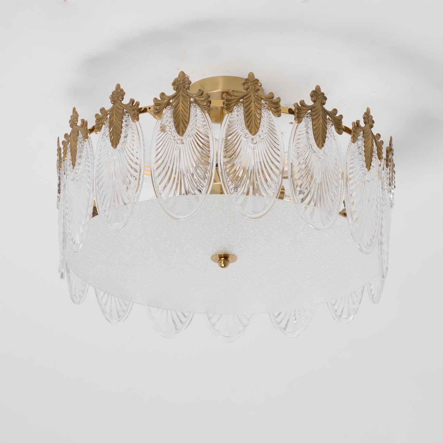 Elegant Round Glass Chandelier with Decorative Patterns & LED Compatib