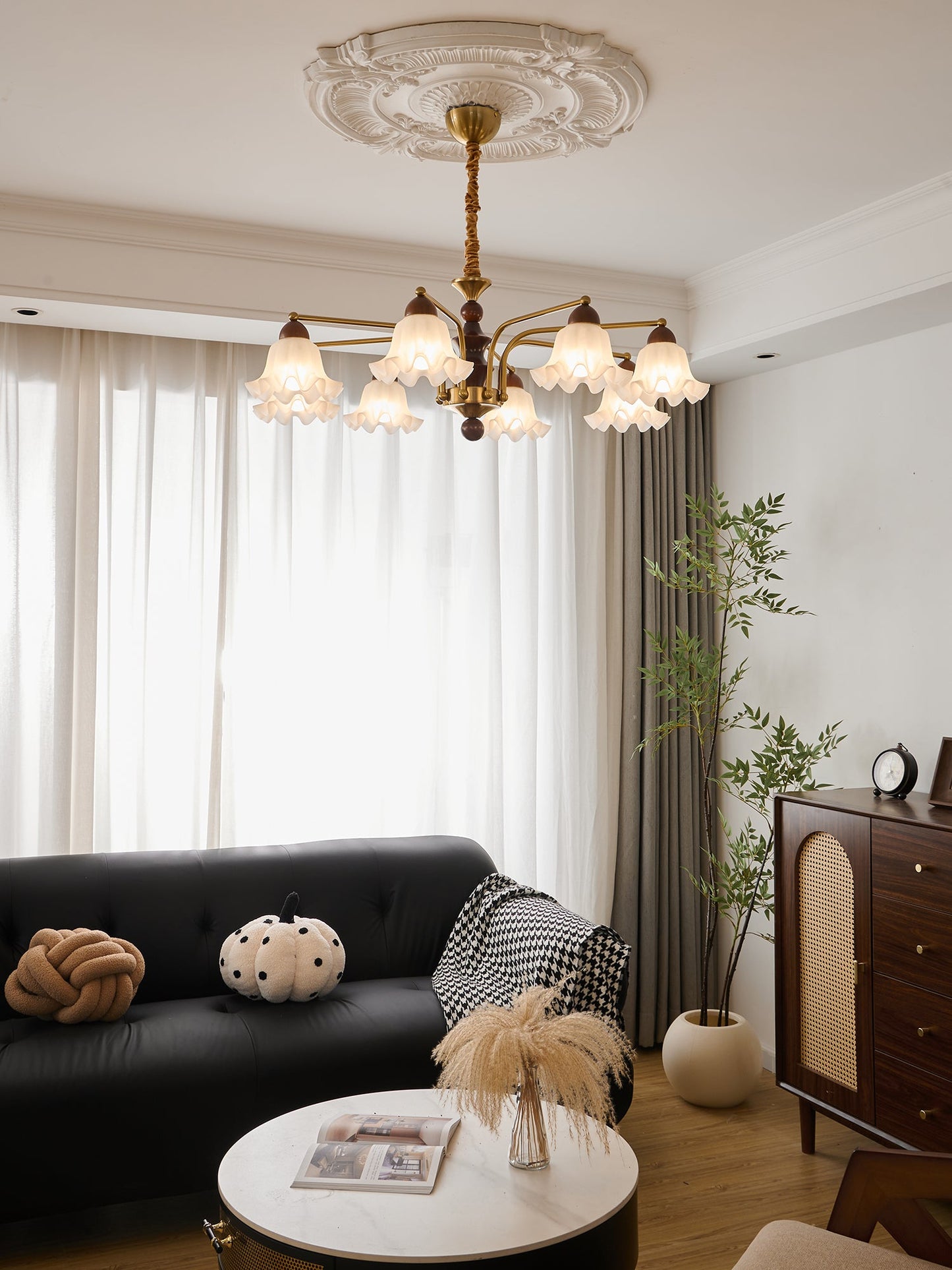 Elegant Crystal Chandelier with Adjustable Brightness and Energy-Effic