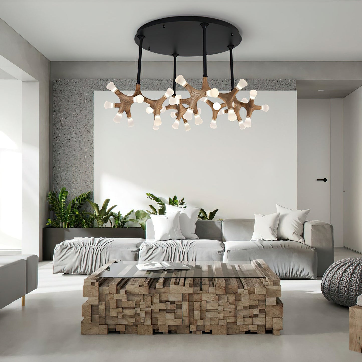 Elegant Flower Bone Chandelier - Adjustable Height, Soft Ambient Light
