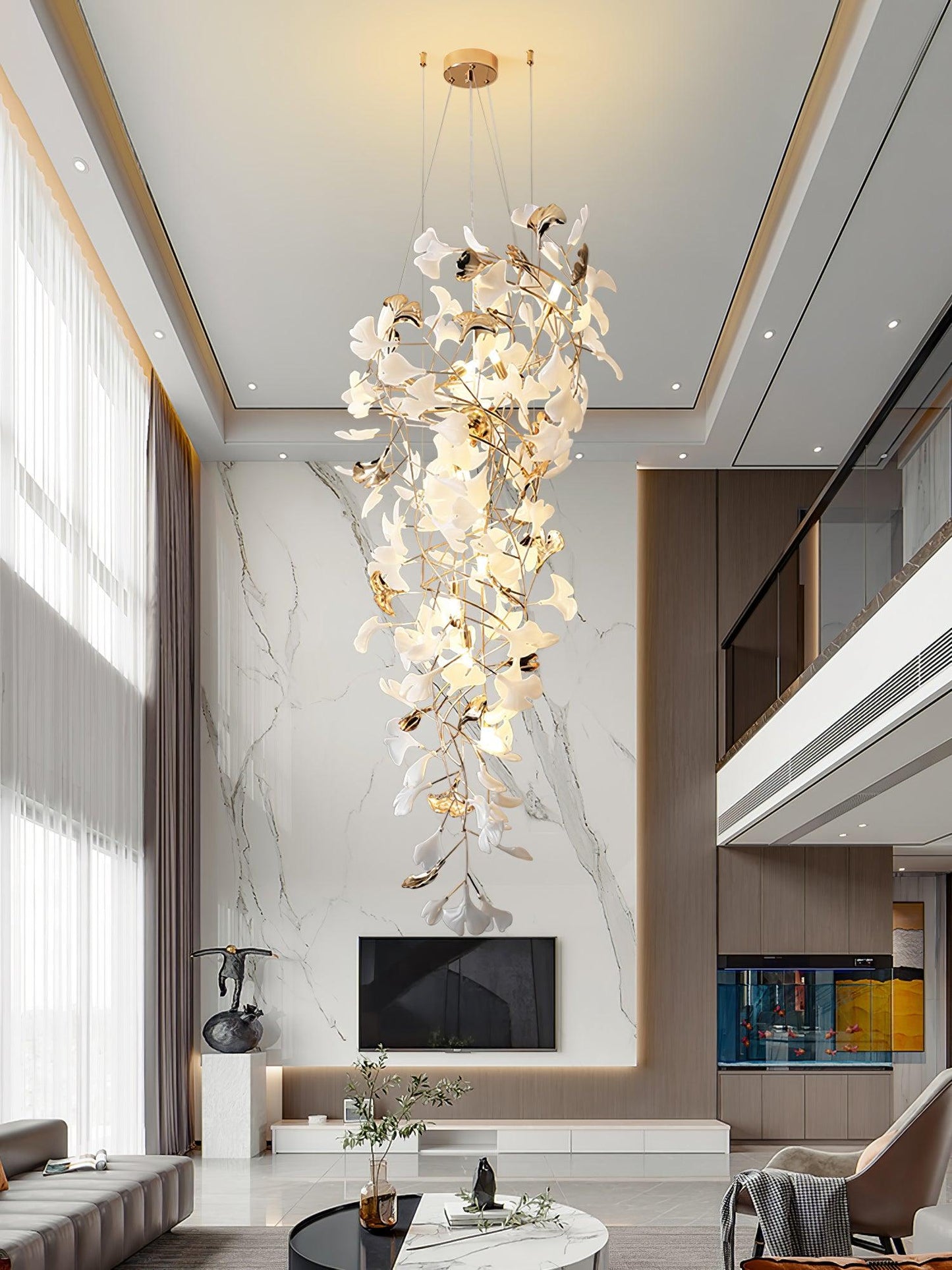 Gingko Cascade Leaf Chandelier - Elegant Modern Design with Adjustable