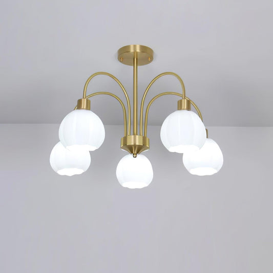 Elegant Glass Pumpkin Gold Chandelier with Adjustable Height & LED Com