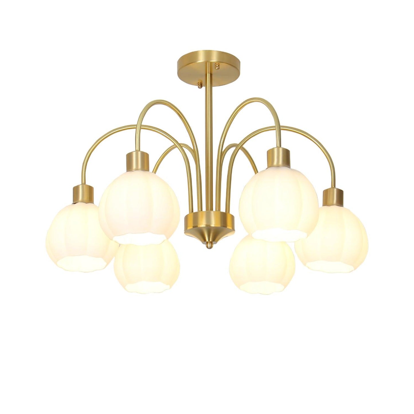 Elegant Glass Pumpkin Gold Chandelier with Adjustable Height & LED Com