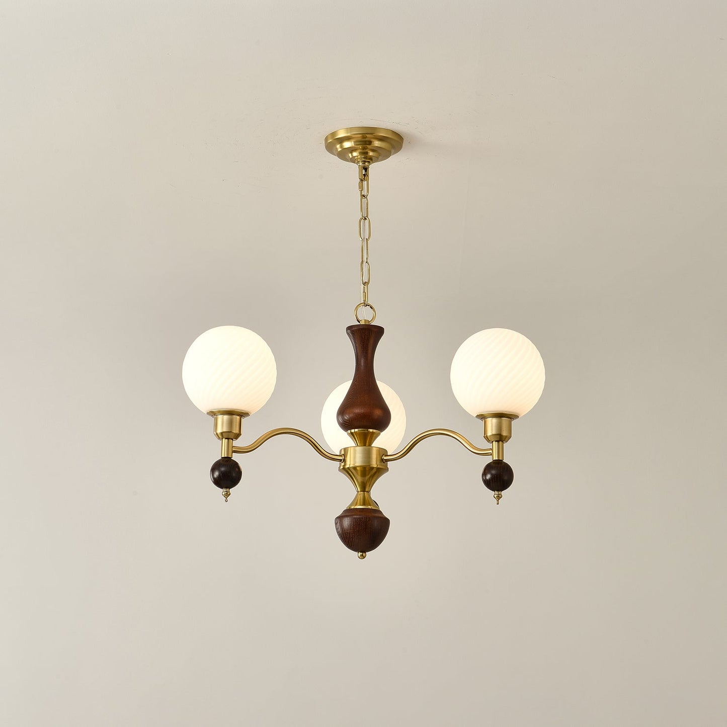 Elegant Globe Orb Wood Chandelier with Adjustable Height & Warm Lighti