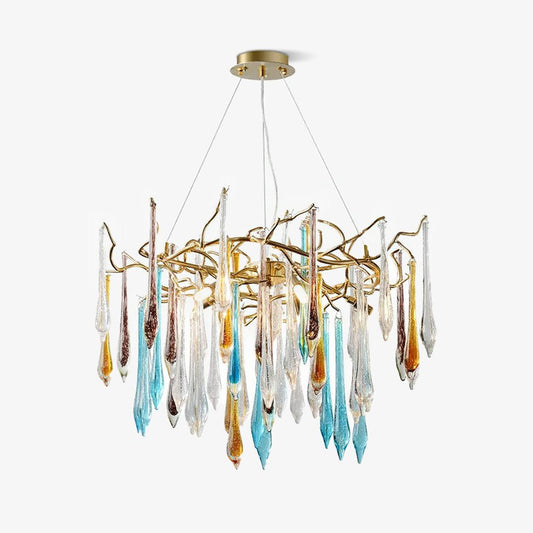 Elegant Gold Round Teardrop Chandelier with Adjustable Height & Crysta