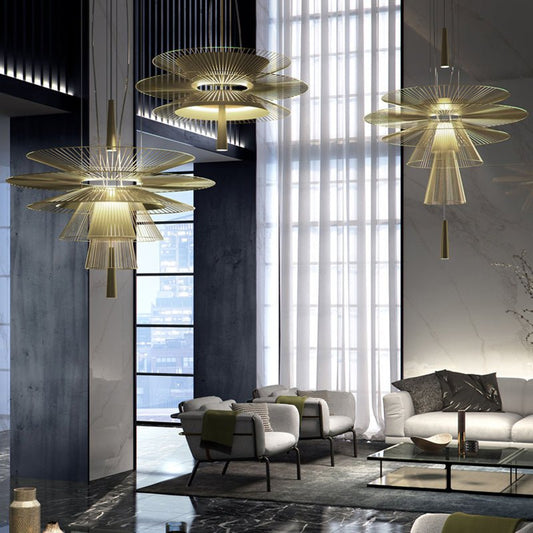 Elegant Golden Radiance Chandelier - Adjustable Height, Crystal Accent