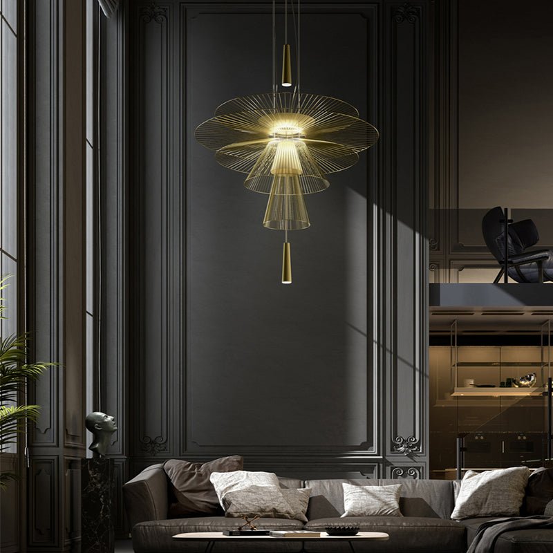 Elegant Golden Radiance Chandelier - Adjustable Height, Crystal Accent
