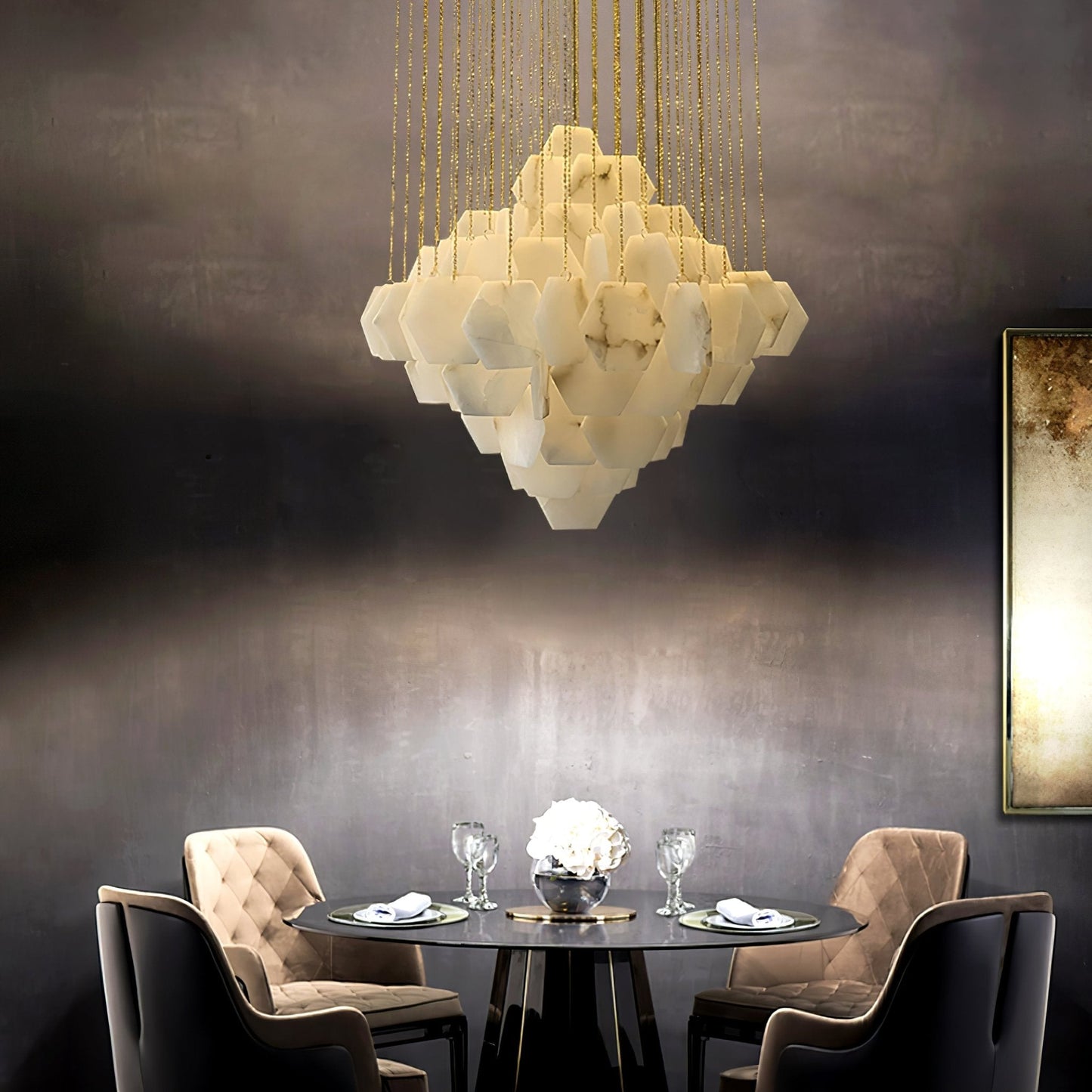 Hexa Alabaster Cascade Chandelier - Elegant Design, Adjustable Height