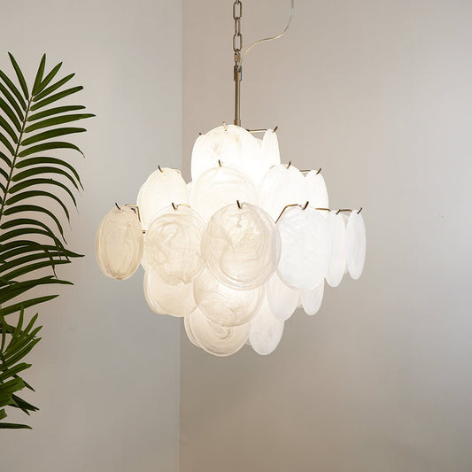 Isadora White Disc Chandelier - Modern Glass Design with Adjustable He