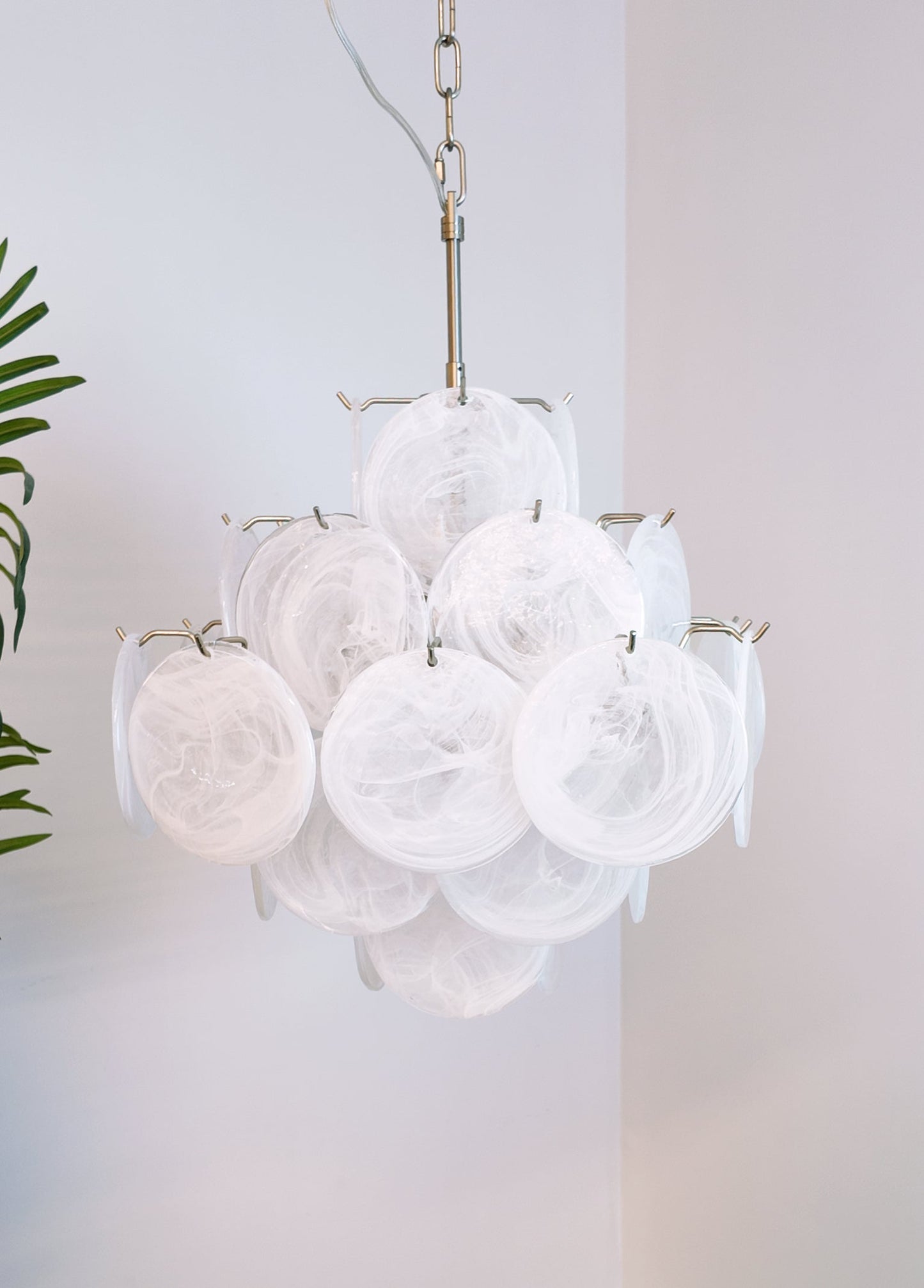 Isadora White Disc Chandelier - Modern Glass Design with Adjustable He