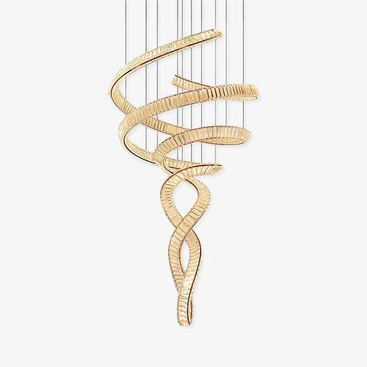 Elegant Long Spiral Crystal Chandelier with Adjustable Height & LED Li