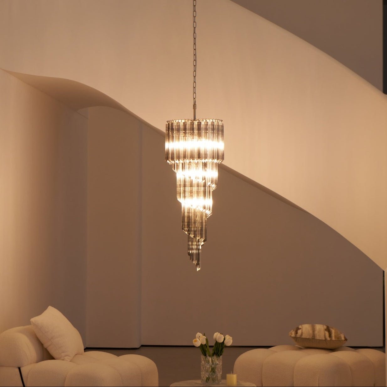 Lucente Noir Spiral Chandelier - Elegant Design with Adjustable Height