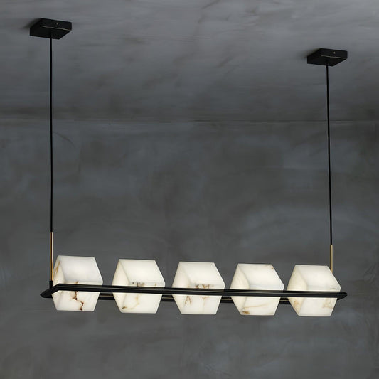 Alabaster Square Box Chandelier - Elegant Design with Adjustable Heigh