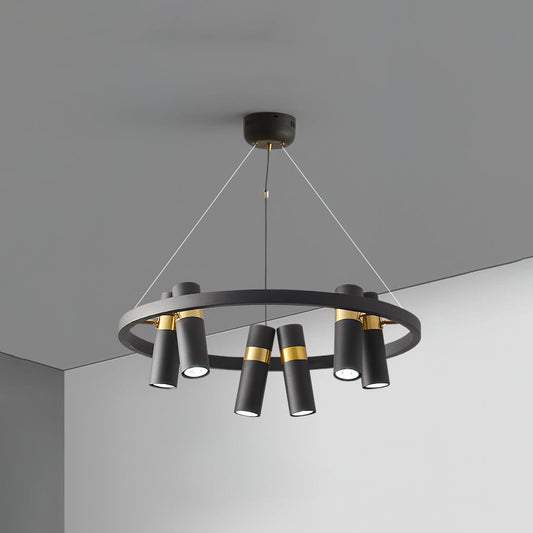 Industrial Black Multi-Pipe Chandelier with Adjustable Height & LED Co