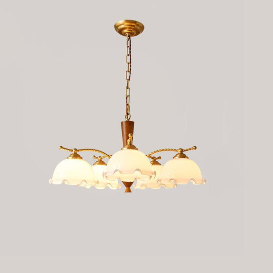 Elegant Milky Flower Chandelier - Adjustable Height, Soft Glow Lightin