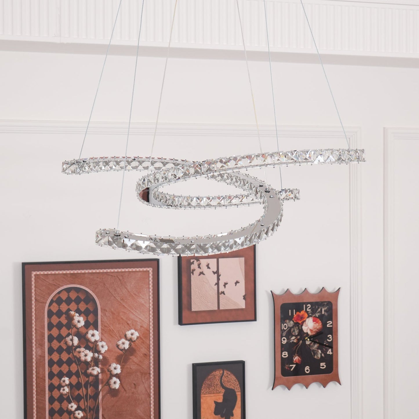 Elegant Double C Crystal Chandelier with Adjustable Height & LED Compa