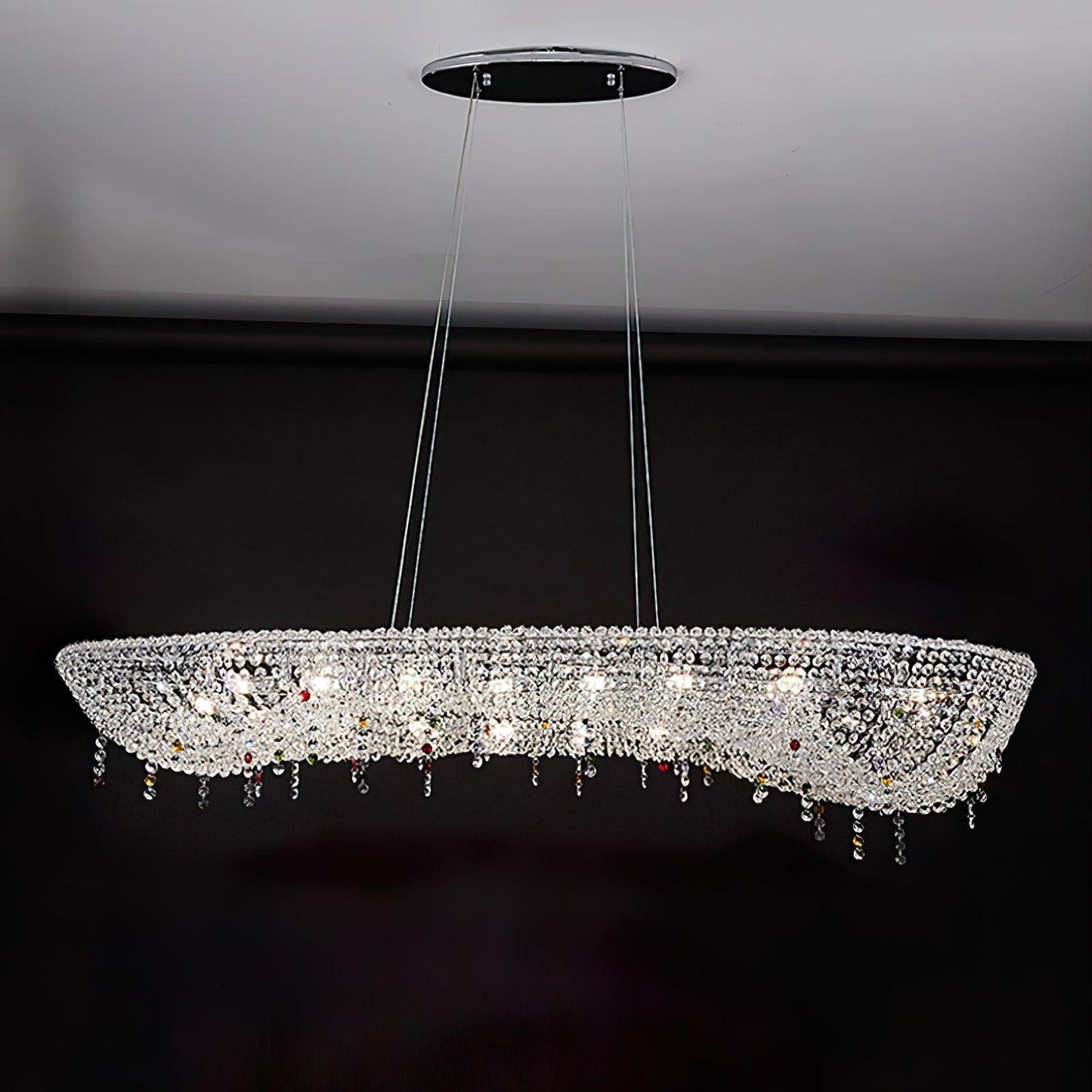 Elegant Round Crystal Chandelier - Dimmable LED & Adjustable Height
