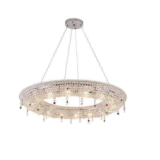 Elegant Round Crystal Chandelier - Dimmable LED & Adjustable Height