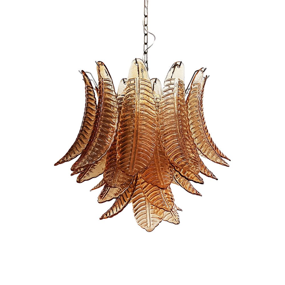 Amber Glass Leaf Chandelier - Elegant Design with Adjustable Height &