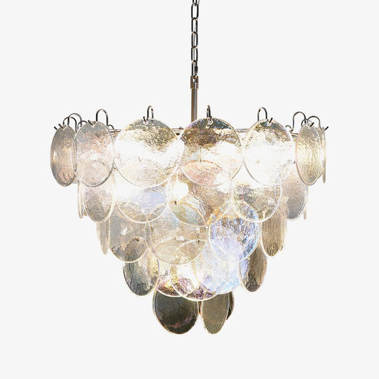 Iridescent Glass Disc Chandelier - Elegant Design & Adjustable Height