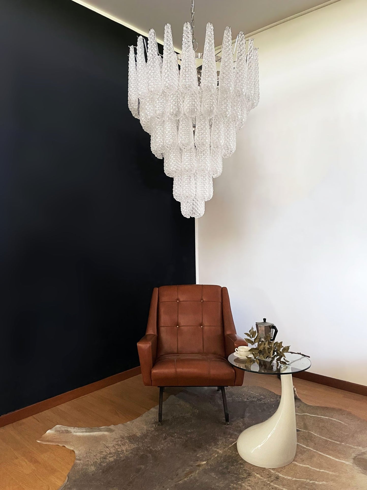 Elegant Glass Pinecone Chandelier with Adjustable Height & Crystal Acc