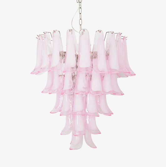 Elegant Pink Glass Petals Chandelier with Adjustable Height & LED Comp
