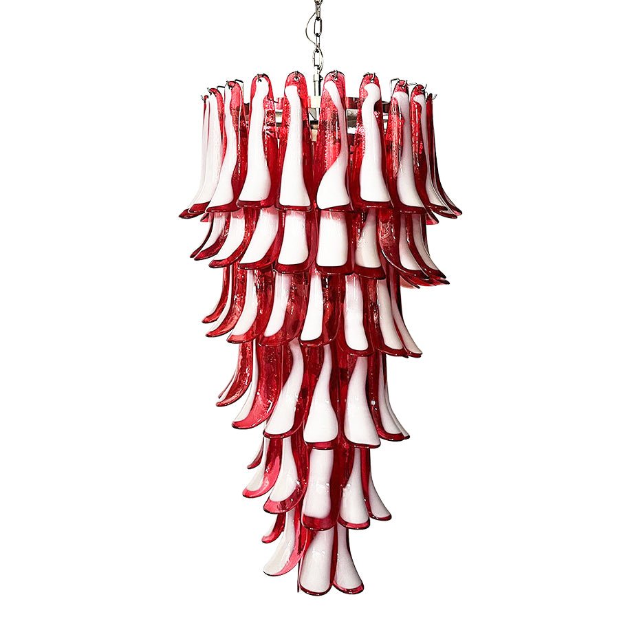 Elegant Glass Red Petals Spiral Chandelier with Adjustable Height & LE