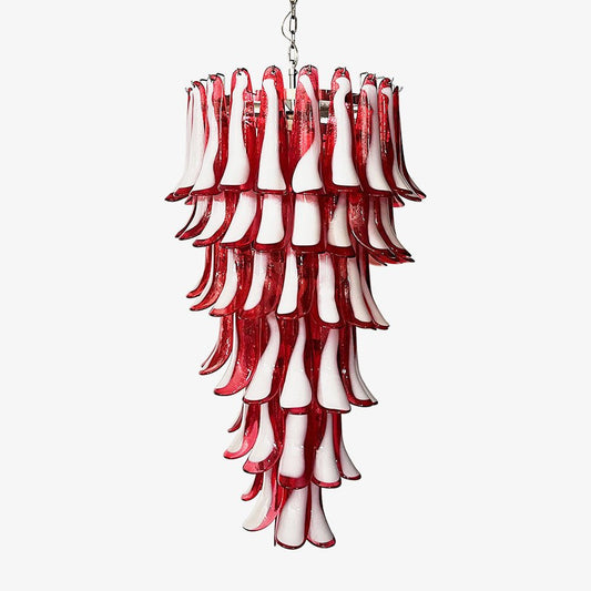 Elegant Glass Red Petals Spiral Chandelier with Adjustable Height & LE