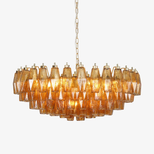 Rhombus Amber Glass Chandelier - Elegant Design & Adjustable Height