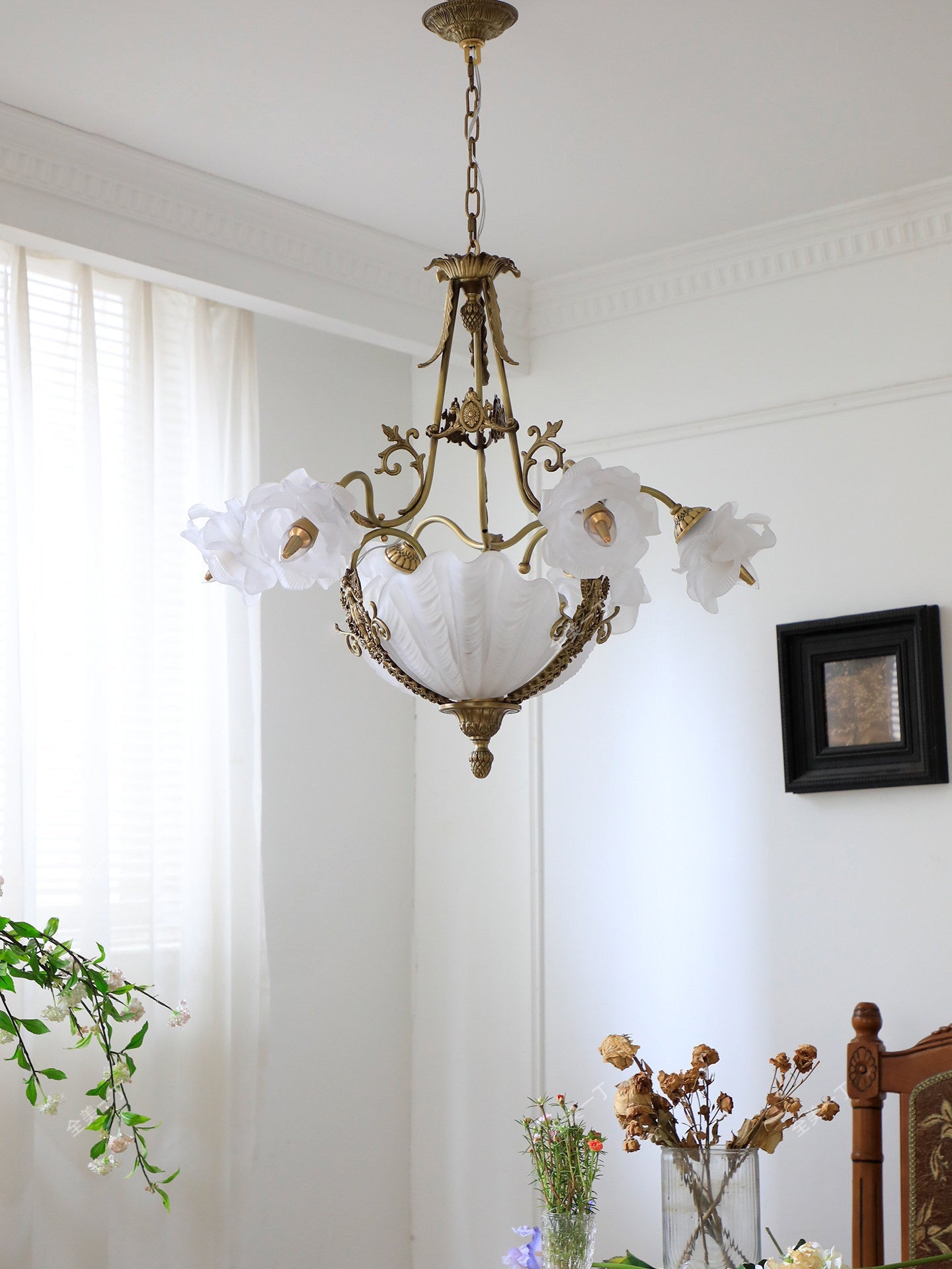 Nerina Brass Chandelier - Elegant Design with Adjustable Height & 6 Li