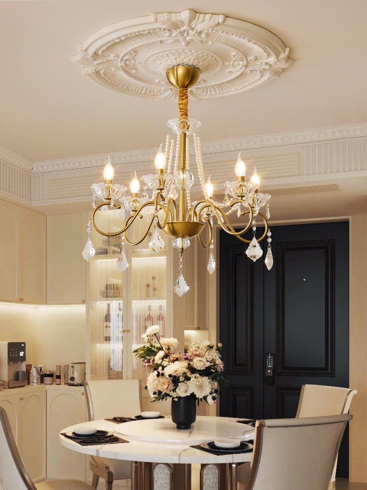 Opulent Pearl Crystal Chandelier - Elegant Design with Adjustable Heig