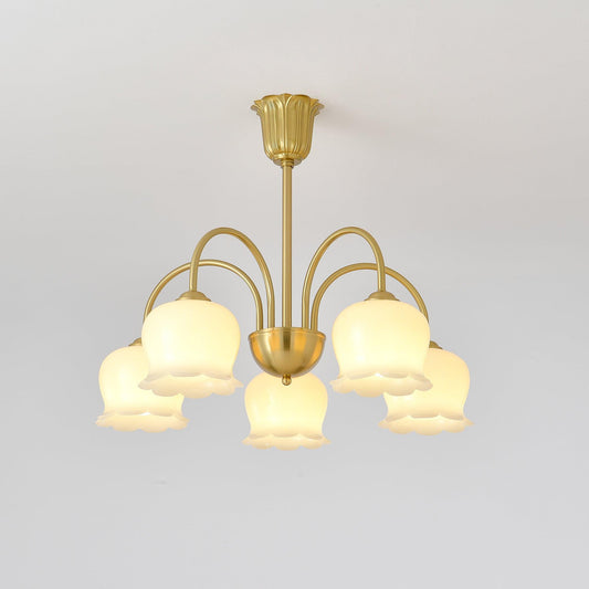 Elegant Brass Chandelier with Adjustable Arms and Crystal Accents