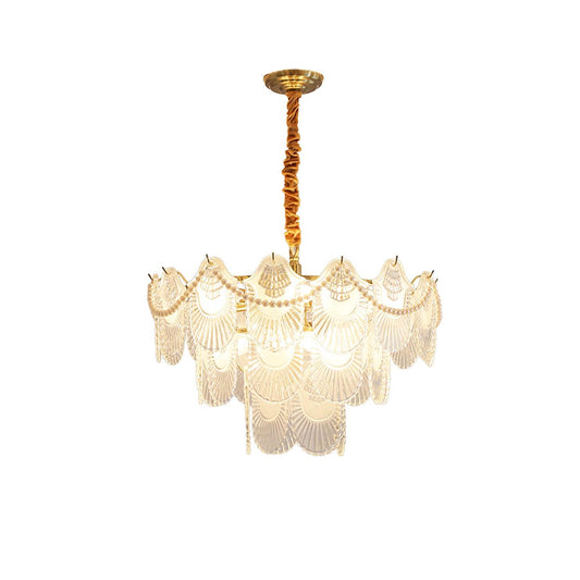 Elegant Pearl Glass Shell Chandelier with Adjustable Height & LED Comp