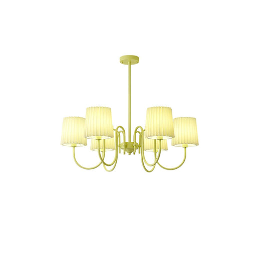 Elegant Pleated Fabric Matcha Chandelier with Adjustable Height & Soft
