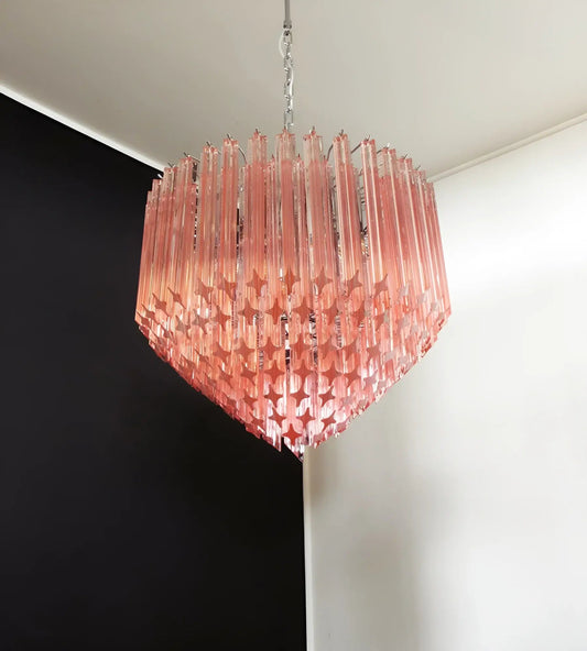 Modern Prism Pink Glass Chandelier - Elegant Design & Adjustable Heigh