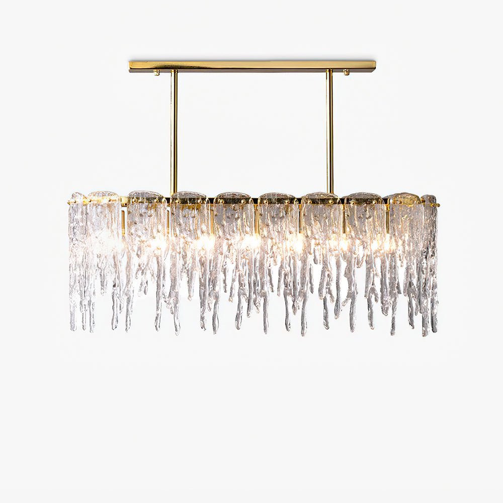 Modern Rectangular Icicle Glass Chandelier with Adjustable Height and