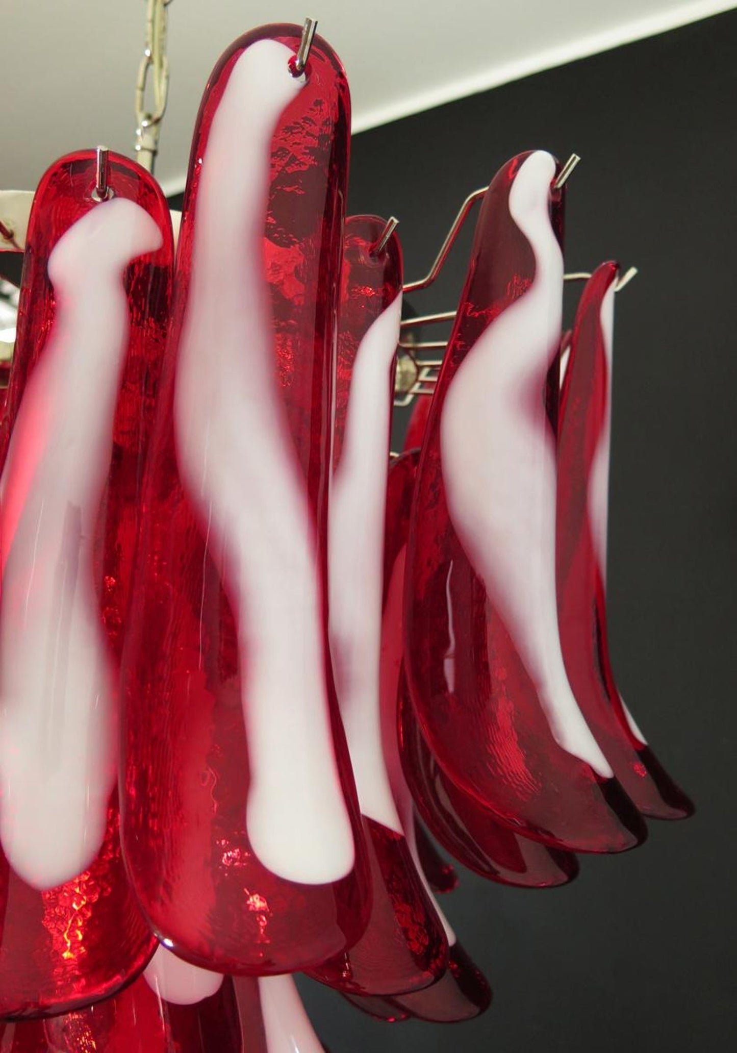 Red Glass Petals Chandelier - Elegant Design with Adjustable Height &