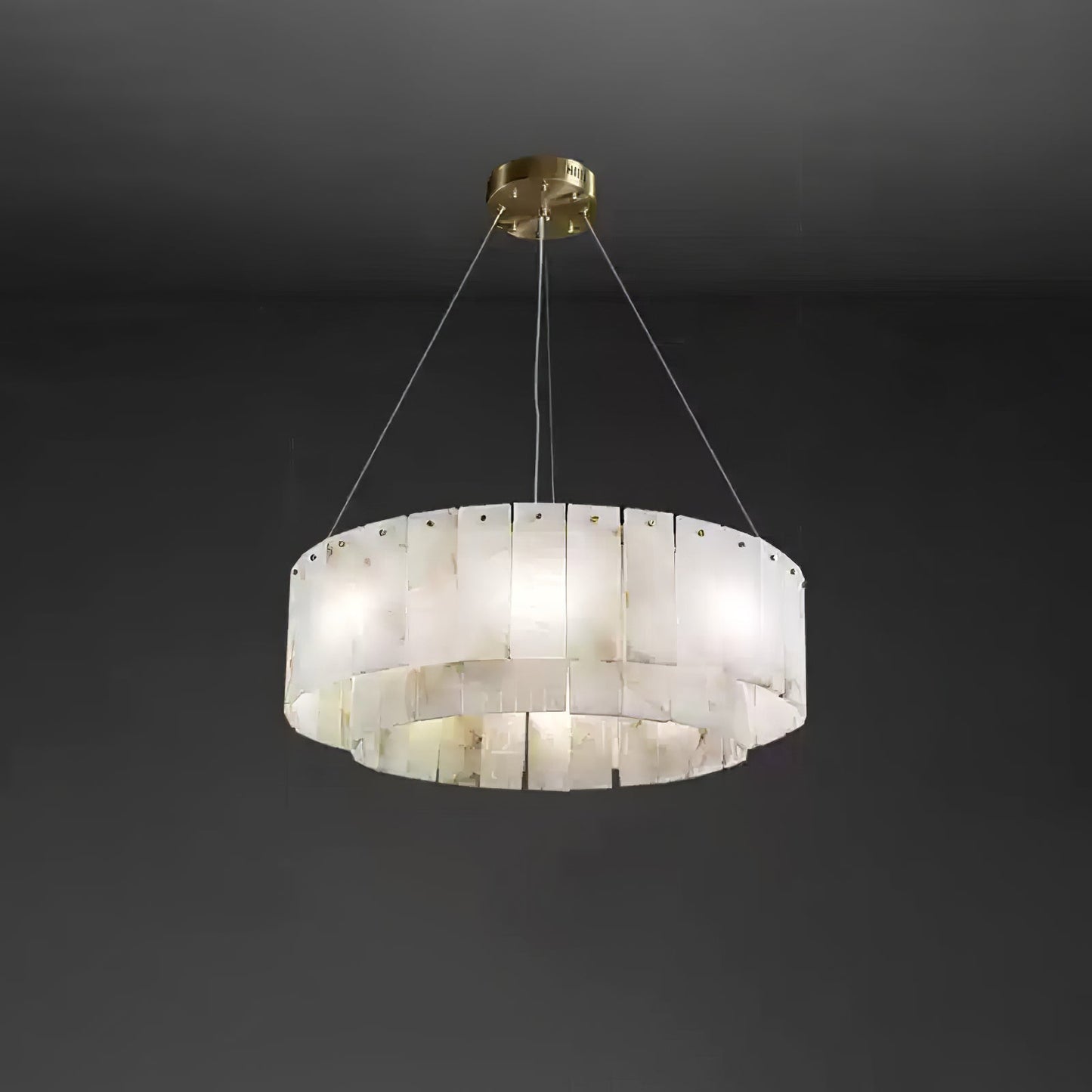 Elegant Rock Alabaster Chandelier with Adjustable Height & Soft Lighti