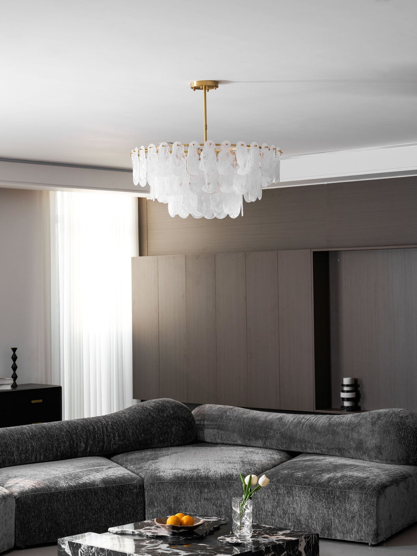Modern Round Cloud Glass Chandelier with Adjustable Height & Soft Illu