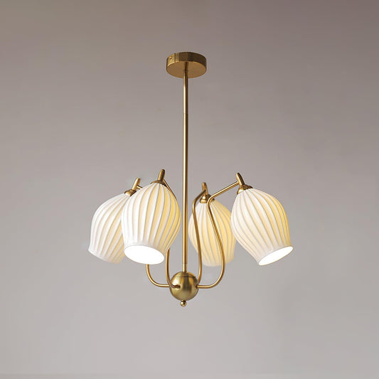 Ceramic Ribbed Chandelier with Adjustable Height and Soft Ambient Ligh
