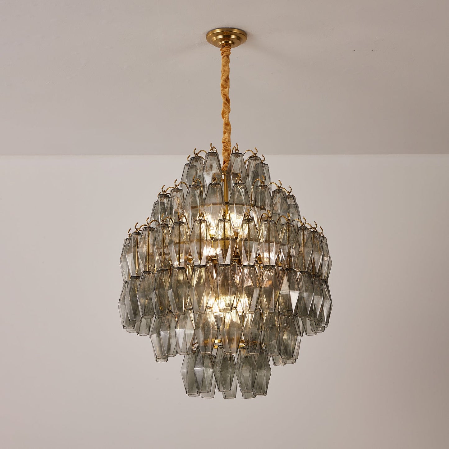 Smoke Gray Prism Round Chandelier with Adjustable Height & LED-Compati