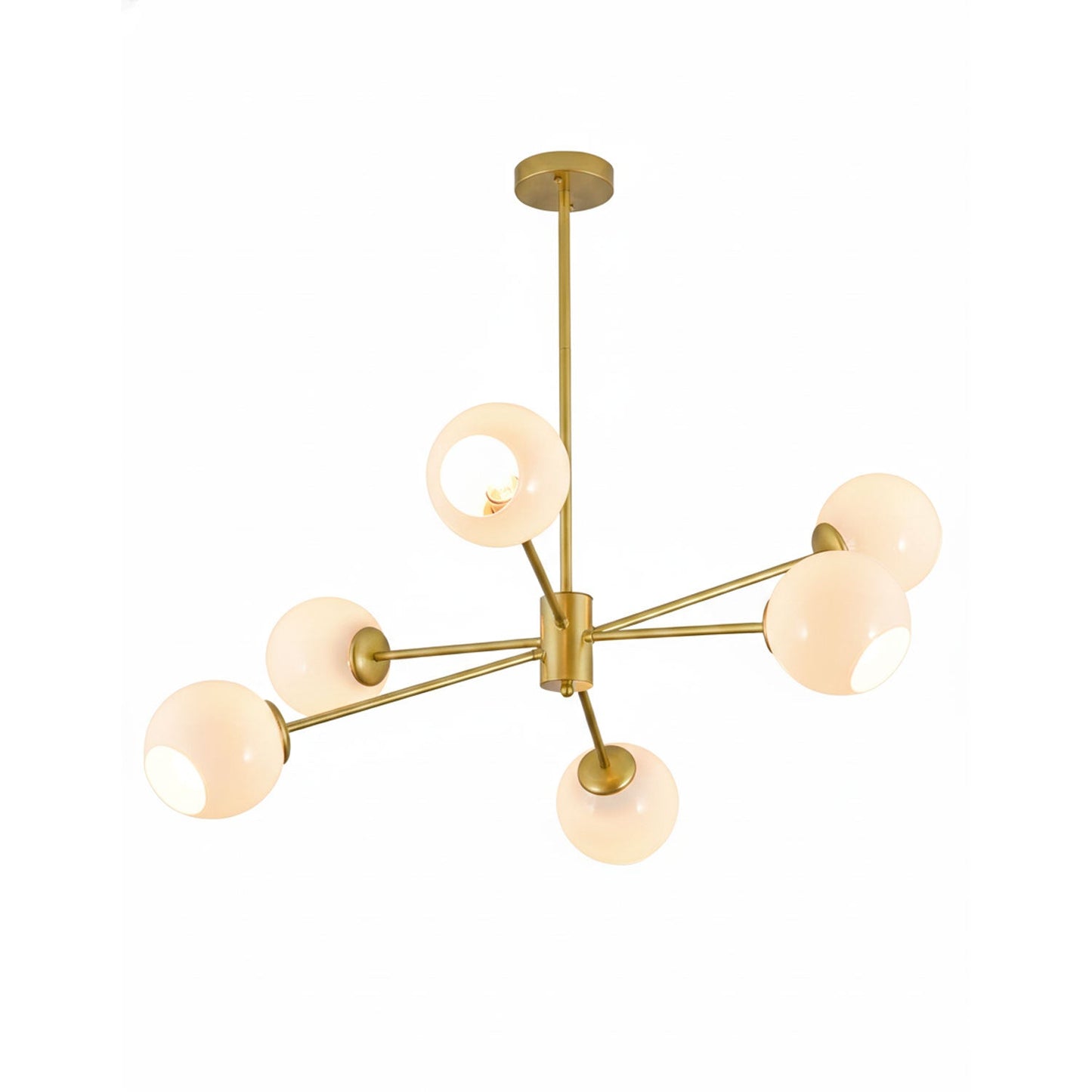 Staggered Glass 6-Light Chandelier with Adjustable Height & Modern Des
