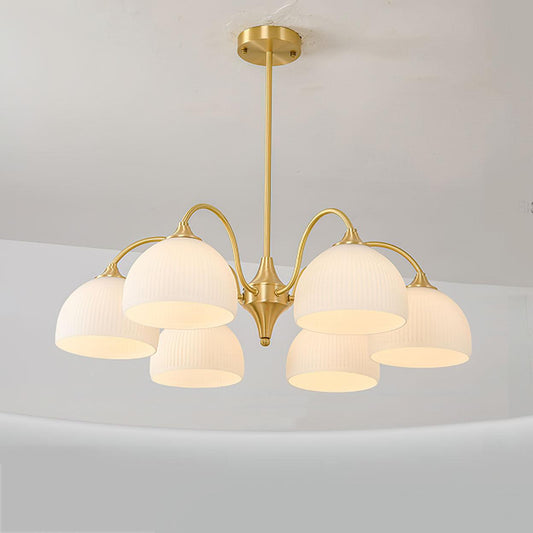 Elegant Striped Glass Bowl Chandelier with Adjustable Height & Soft Gl
