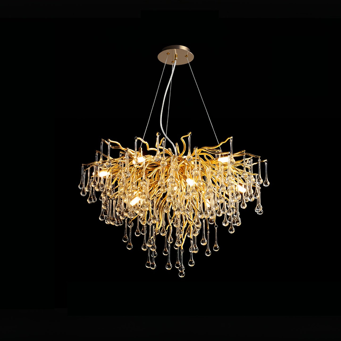 Elegant Teardrop Crystal Chandelier - Adjustable Height & Dimmable Lig