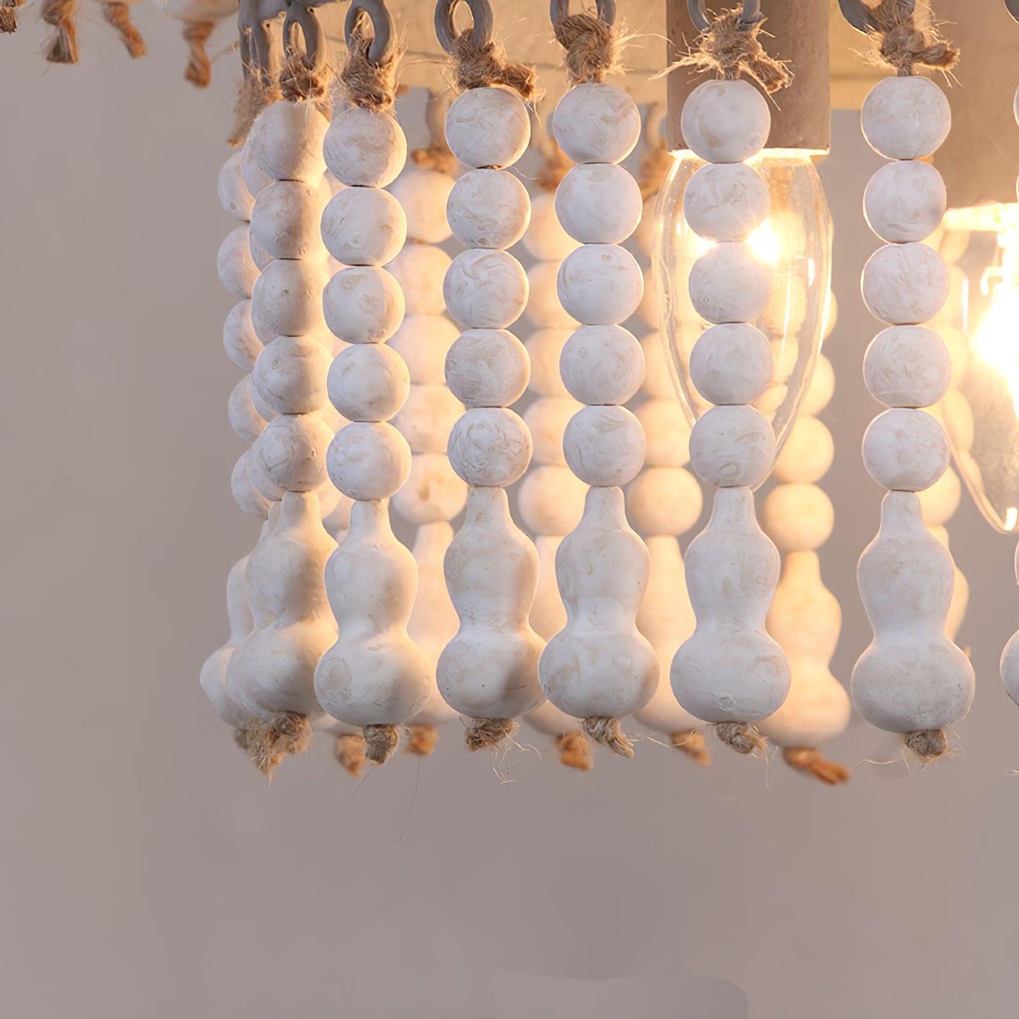 Elegant Three-Tier Wood Beaded Chandelier with Adjustable Height & Sof