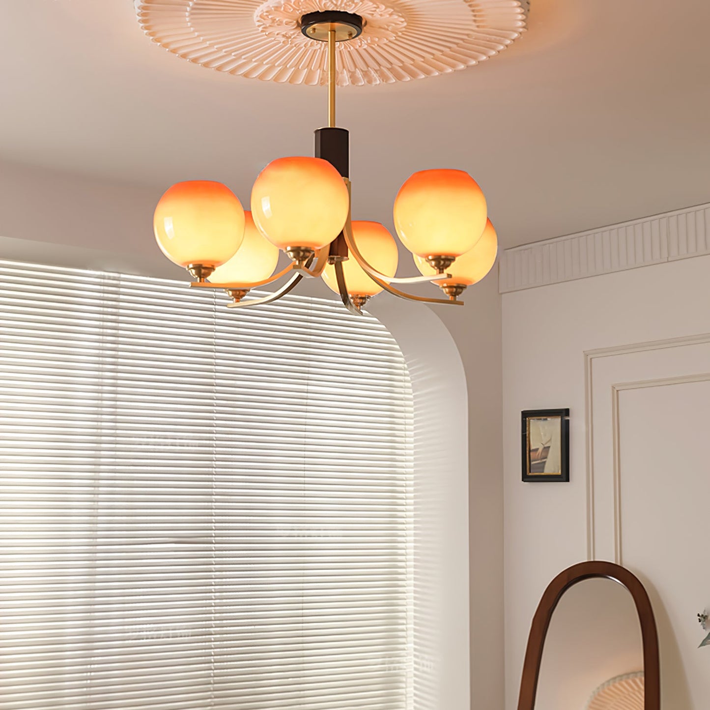 Vintage Caramel Globe Chandelier - Elegant Lighting & Adjustable Heigh