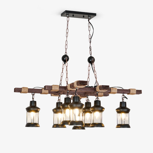Elegant Vintage Wood and Glass Chandelier with Adjustable Height and L