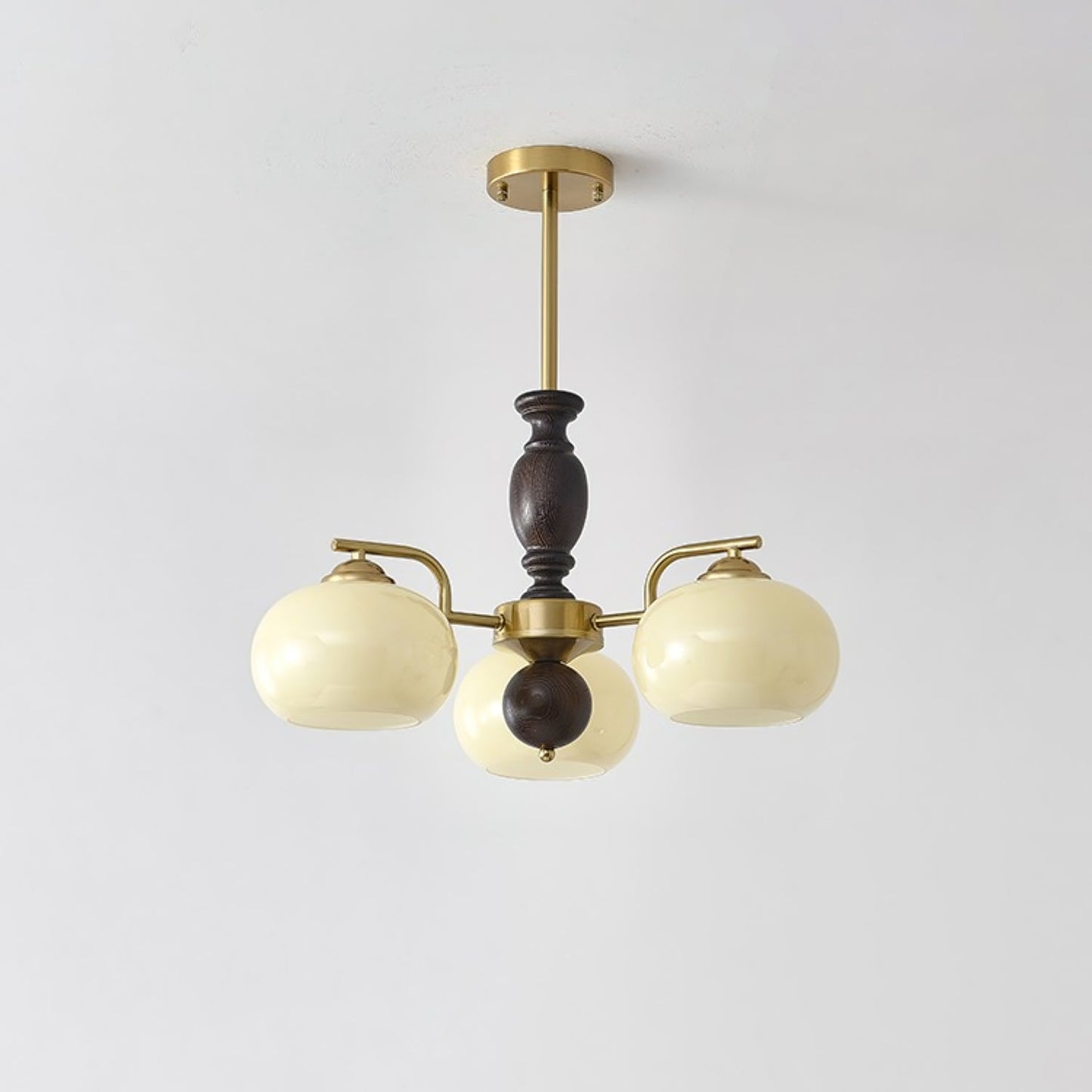Walnut Beige Orb Chandelier - Elegant Design with Adjustable Height &