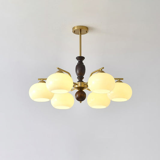 Walnut Beige Orb Chandelier - Elegant Design with Adjustable Height &