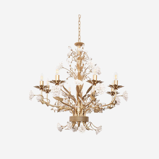 Elegant White Rose Crystal Chandelier with Adjustable Height & LED Com